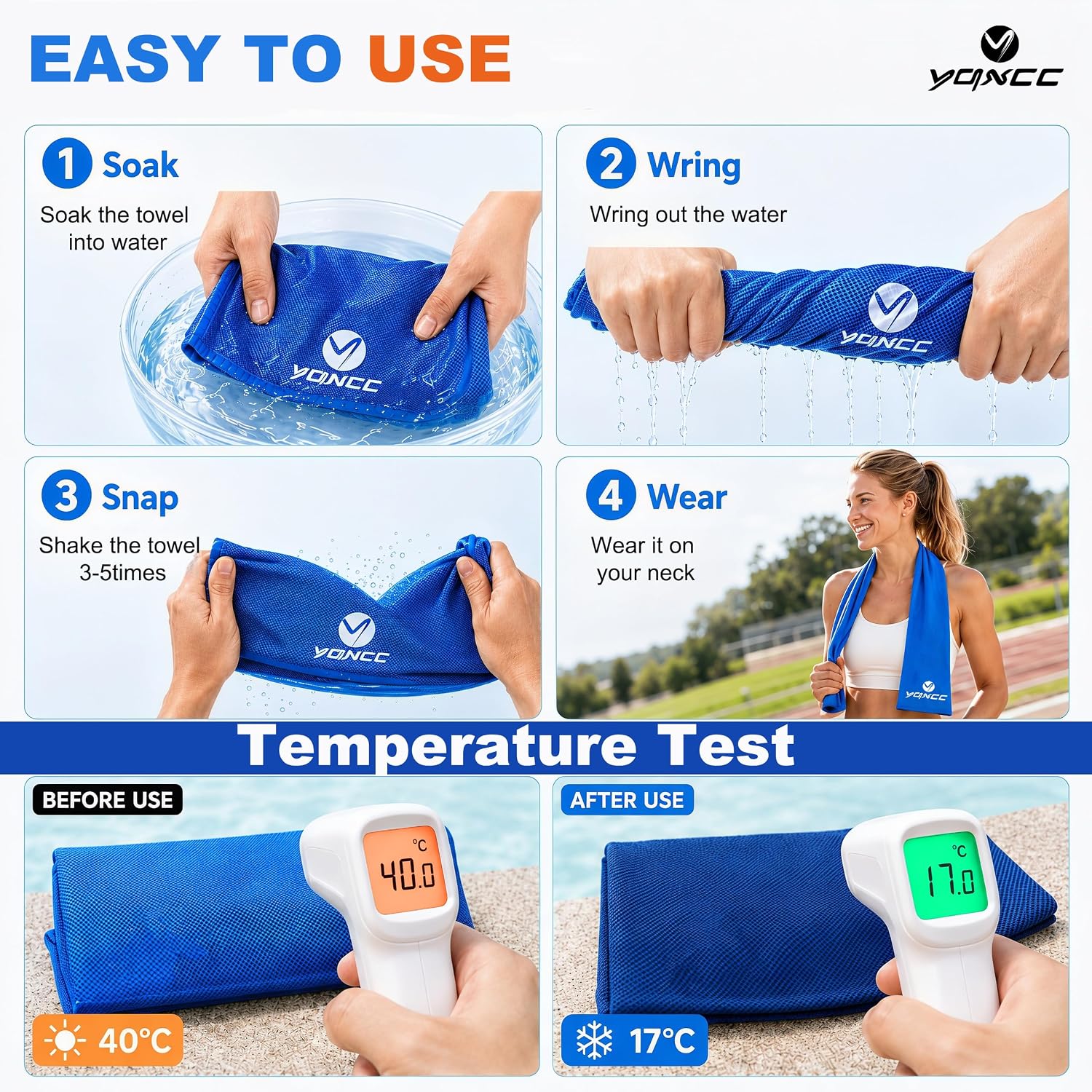 YQXCC 4 Pack Cooling Towels (47"x12"), Ice Cool Towels for Neck & Face