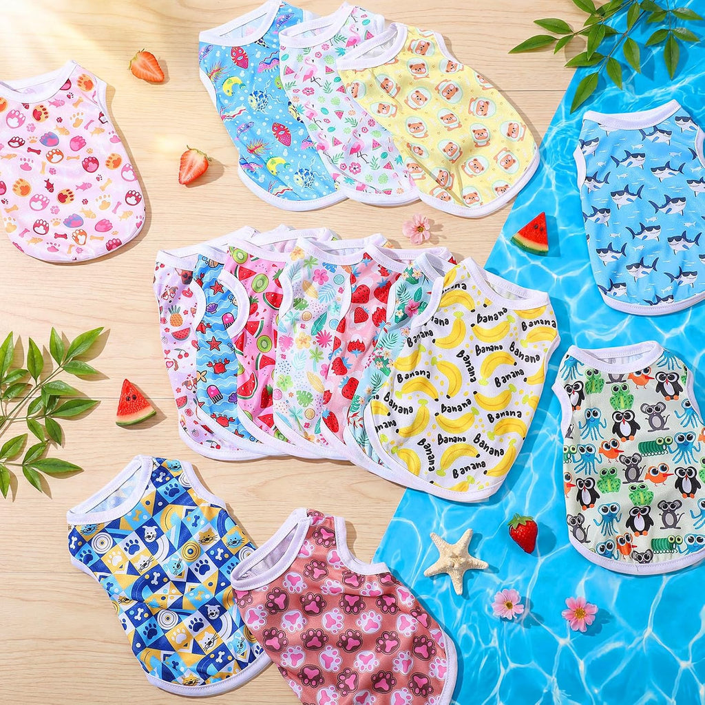 Yaomiao 32 Pack Summer Small Dogs Clothes Puppy Shirts Bulk, Breathable Sleeveless Pet T-Shirts, Cute Hawaiian Dog Clothes for Boy & Girl Dogs, Vest Apparel for Puppies Cats(Cartoon Series,S)