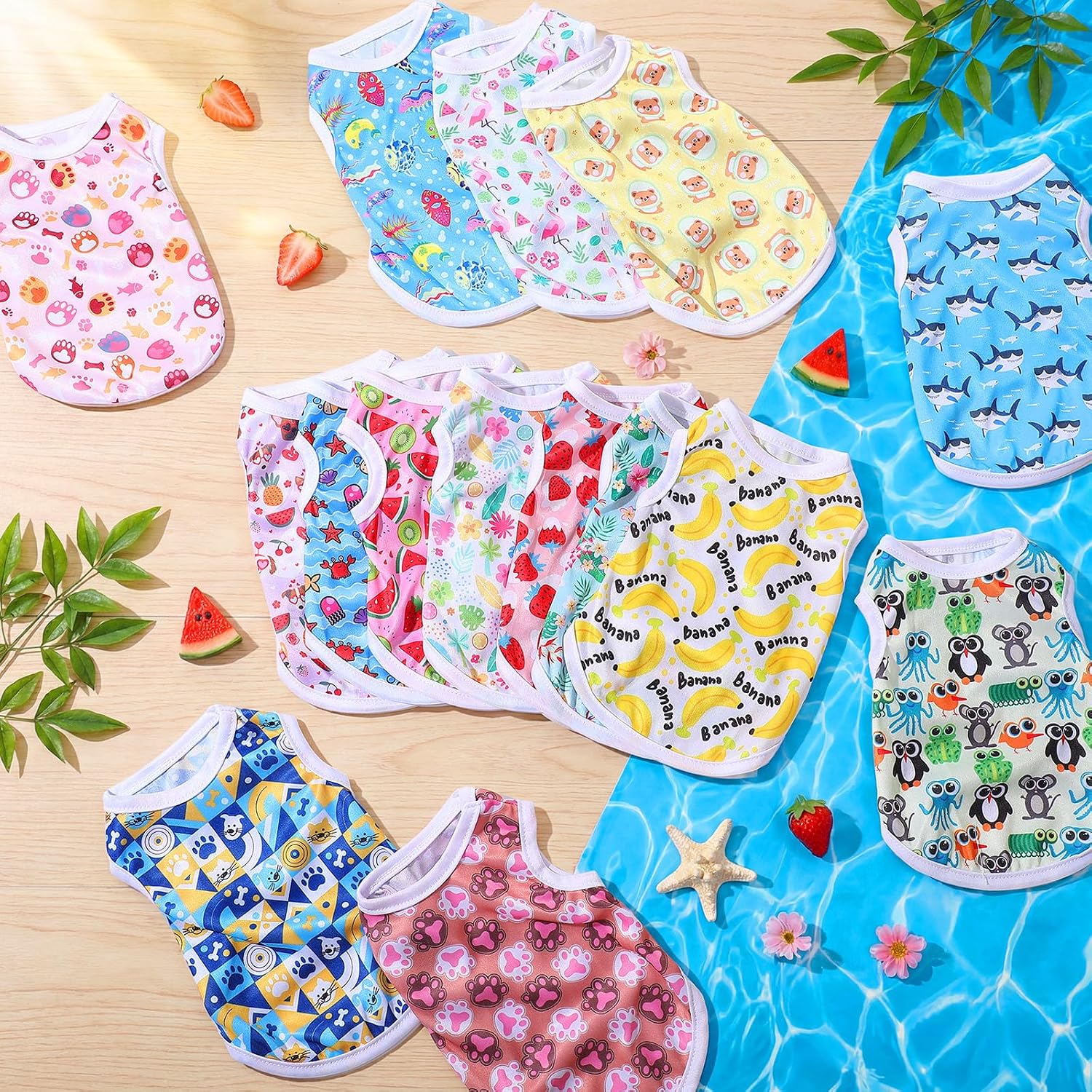 Yaomiao 32 Pack Summer Small Dogs Clothes Puppy Shirts Bulk, Breathable Sleeveless Pet T-Shirts, Cute Hawaiian Dog Clothes for Boy & Girl Dogs, Vest Apparel for Puppies Cats(Cartoon Series,S)