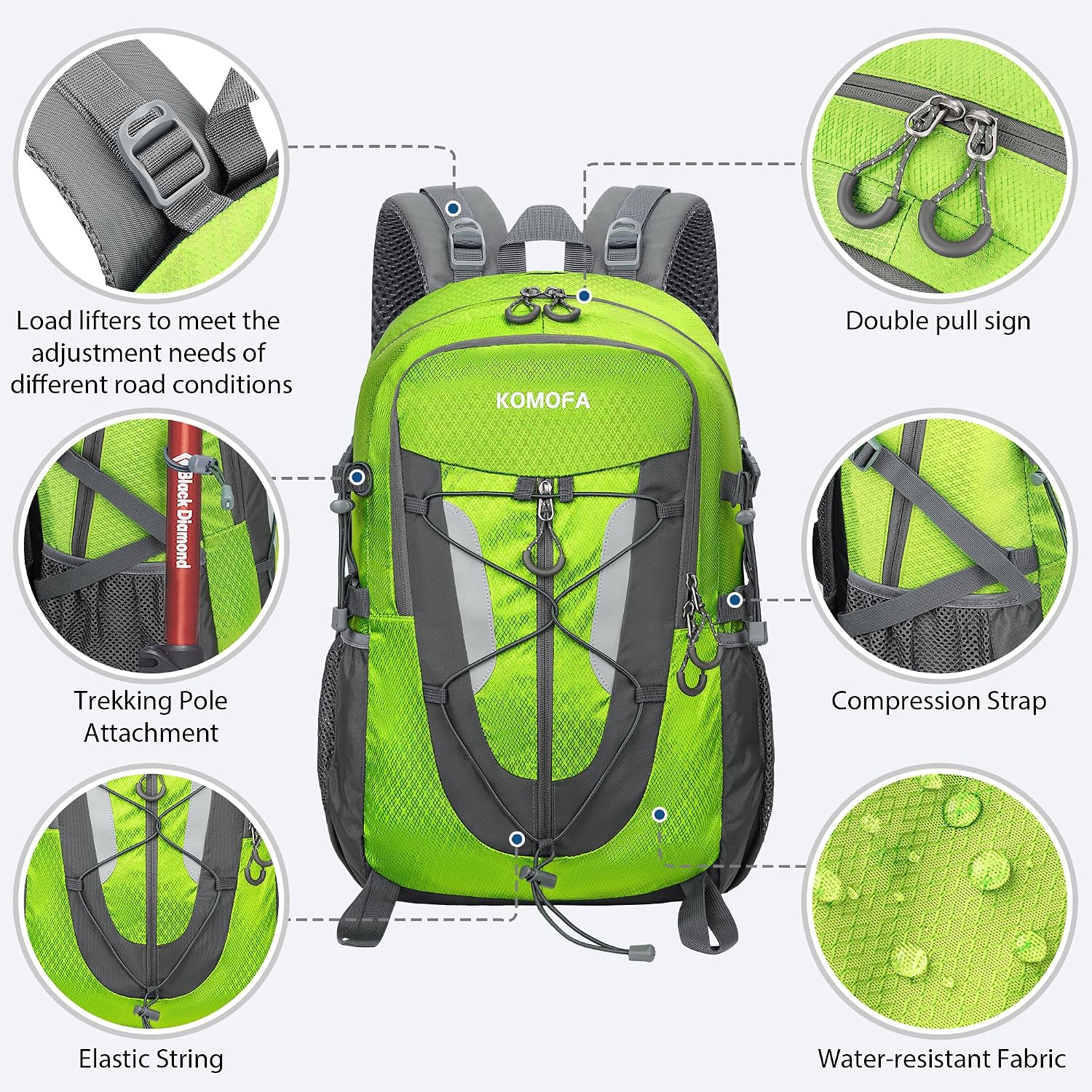 Hiking Backpack 30L Lightweight Travel Daypack Small Day Pack for Men Women Outdoor Camping Backpacking, Green