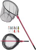 Large Rubber Fishing Net Heavy Duty Extra Large Aluminum Landing Net for Saltwater Fish Net Telescoping Handle with 6pcs Soft Jig Swimbait, Extends to 72-94in