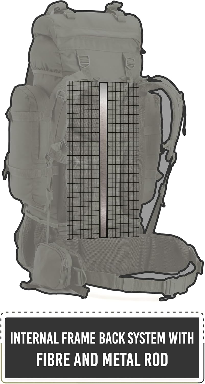 TRIPOLE Colonel 80 Litres Internal Frame Trekking and Hiking Rucksack + Detachable Day Pack, Rain Cover, Black | Tactical Backpack, Internal Frame Rucksack, Detachable Day Pack, Rain Cover, For Trekking And Hiking