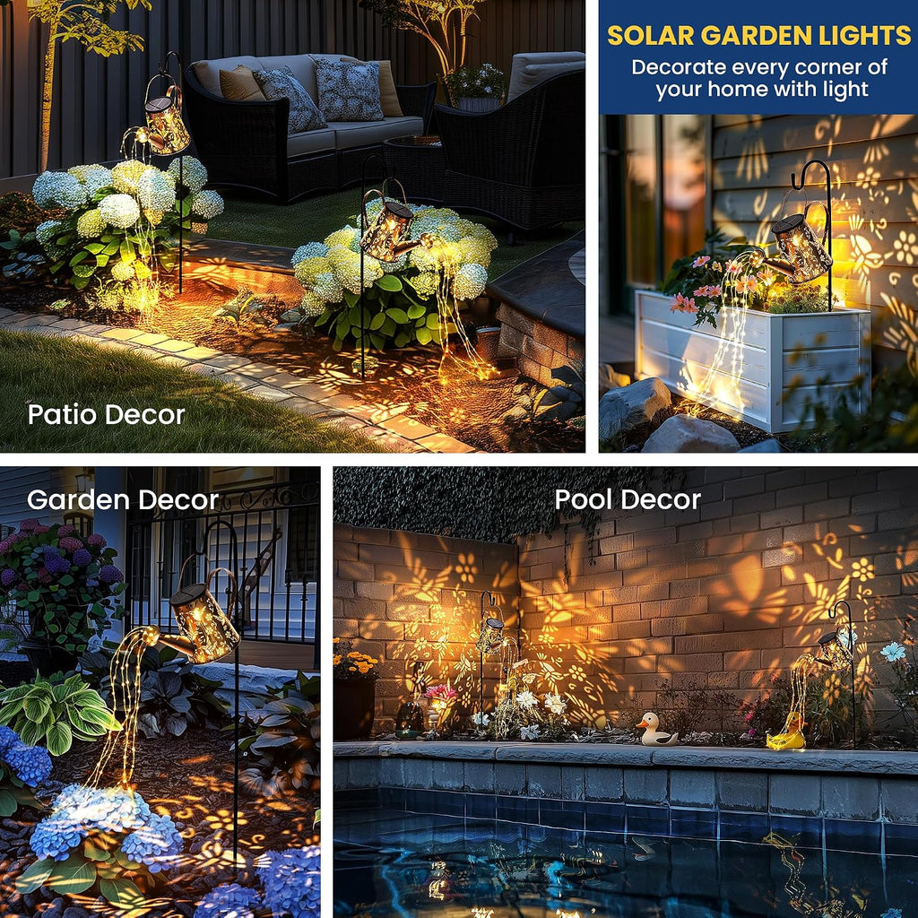 Solar Watering Can Lantern for Outside, 2 Pack Hanging Gift