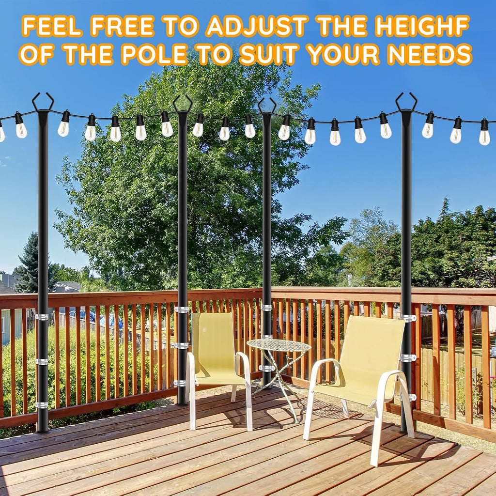 AHRLHR 6 Pack String Light Poles, Outdoor String Light Pole 10 ft Forked Metal Light Pole with Adjustable Outdoor Light Stand, Deck, Backyard, Garden, Wedding, Rustproof and Sturdy with Hooks.