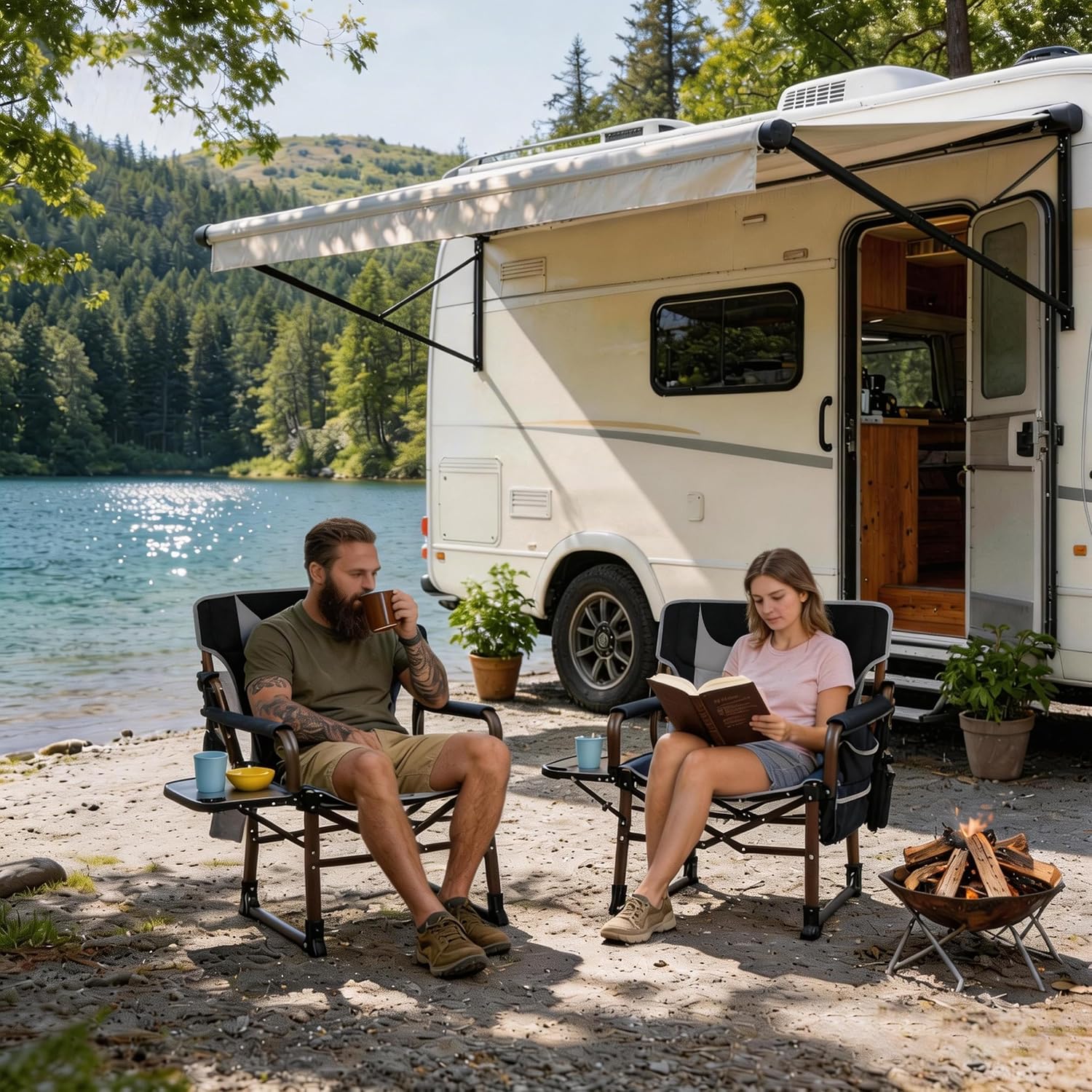 SUNNYFEEL Oversized Camping Directors Chair for Adults with Side Table