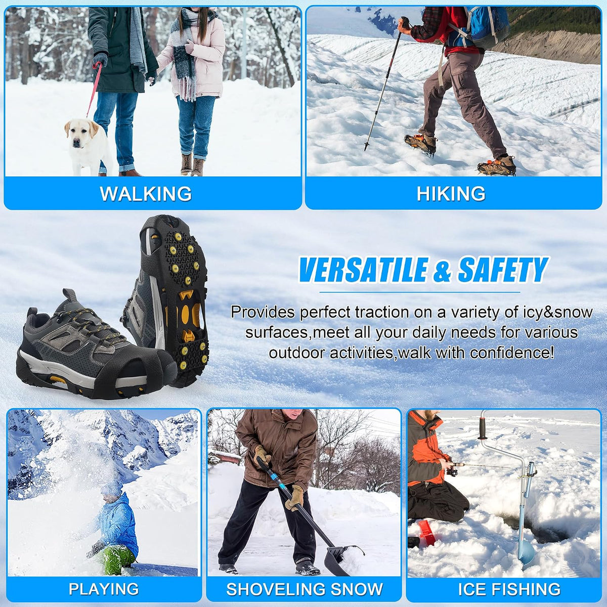 2 Pairs Ice Cleats Snow Traction Grips Crampons for Boot Ice Shoes 10 Studs