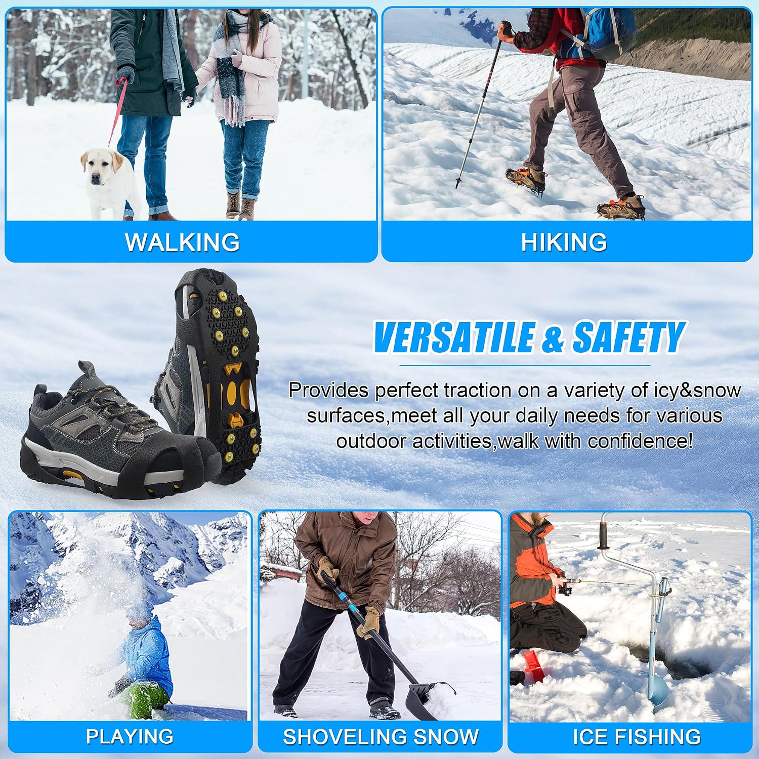 2 Pairs Ice Cleats Snow Traction Grips Crampons for Boot Ice Shoes 10 Studs