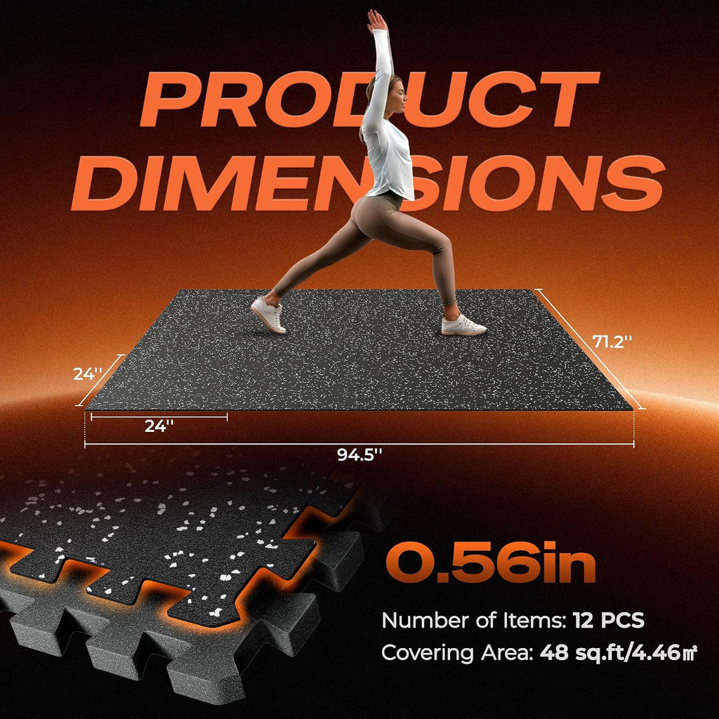 SUPERJARE 0.56'' Thick 48 Sq Ft Rubber Top Gym Flooring for Home Gym