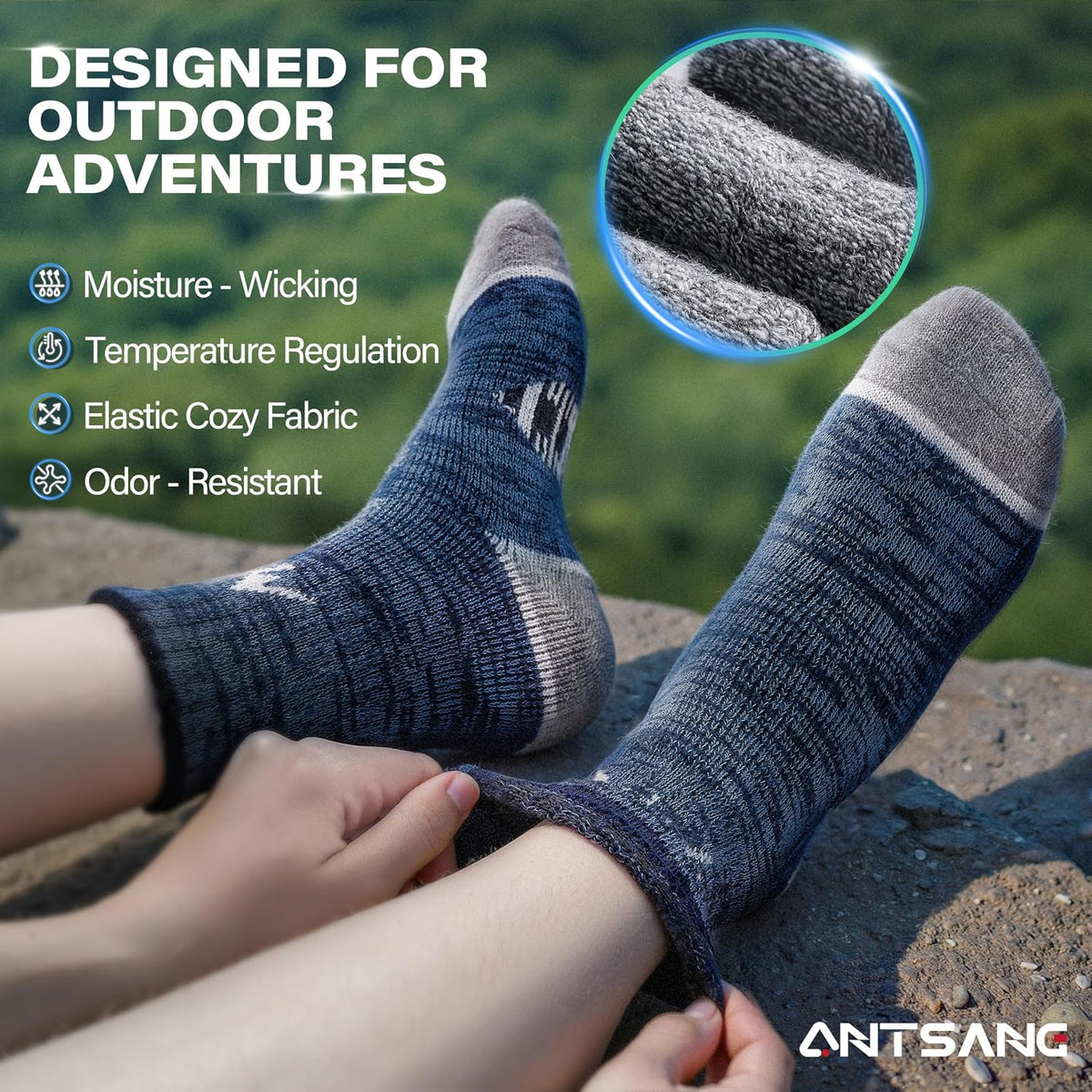 ANTSANG Kids Toddlers Boys Girls Merino Wool Hiking Athletic Crew Socks