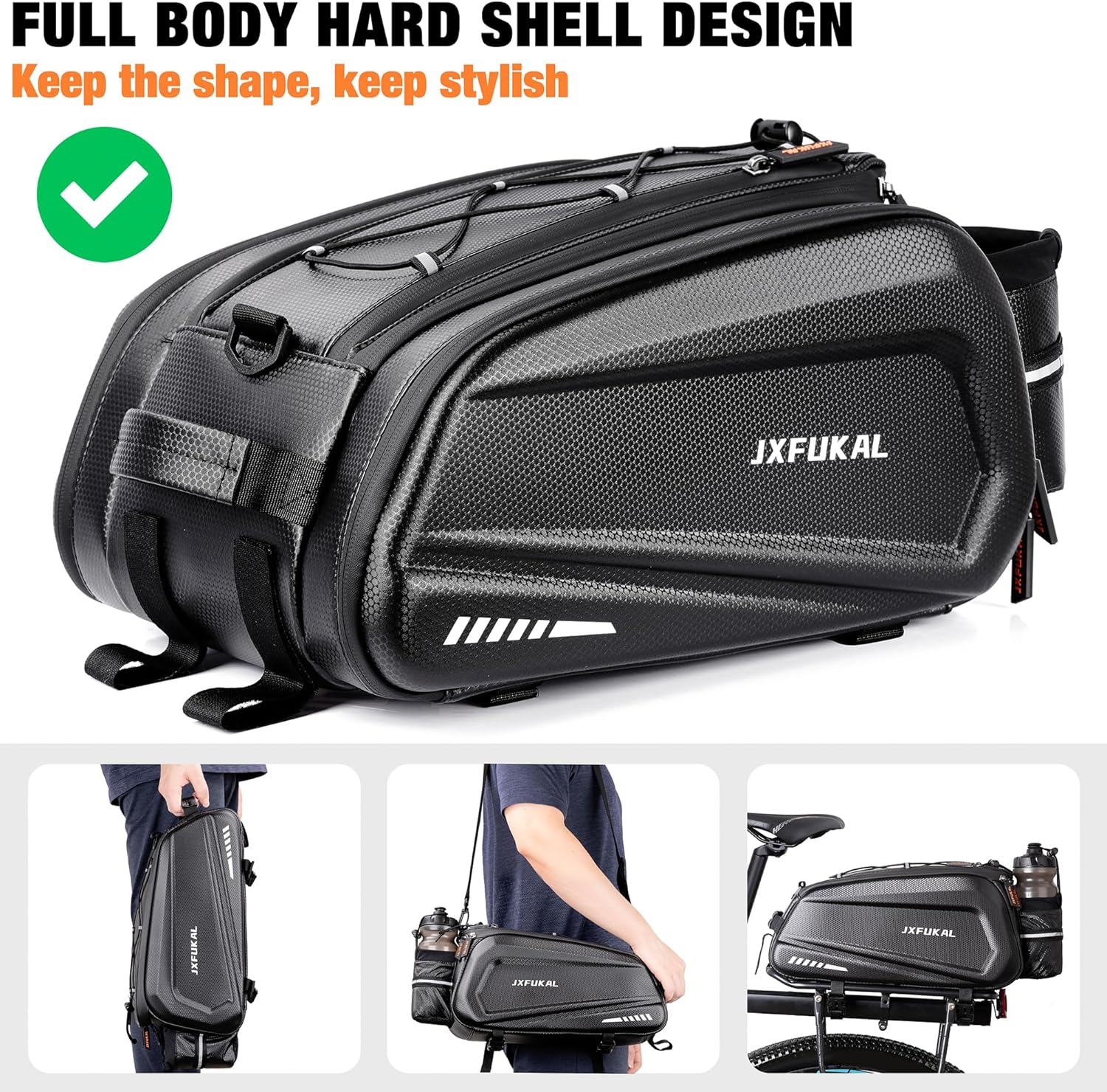 JXFUKAL Bike Bags for Bicycle Rear Rack - 9.5L/17L/40L Hard Shell Ebike Bag