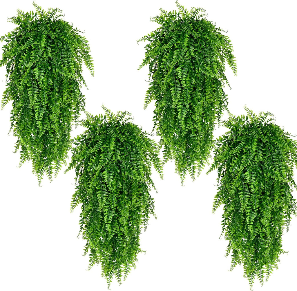 Waipfaru 4Pcs Fake Hanging Plants Artificial Ferns for Outdoors Fake Ferns