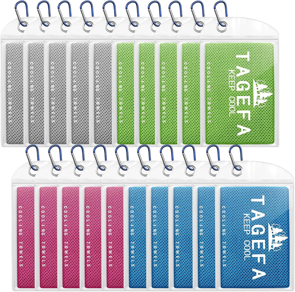 Cooling Towels 20 Pack, 40"x 12" Cooling Rags Neck Wraps for Sports with Carrying Pouch, Gym Cooling Neck Towels for Hor Weather, Sweat, Fitness, Travel