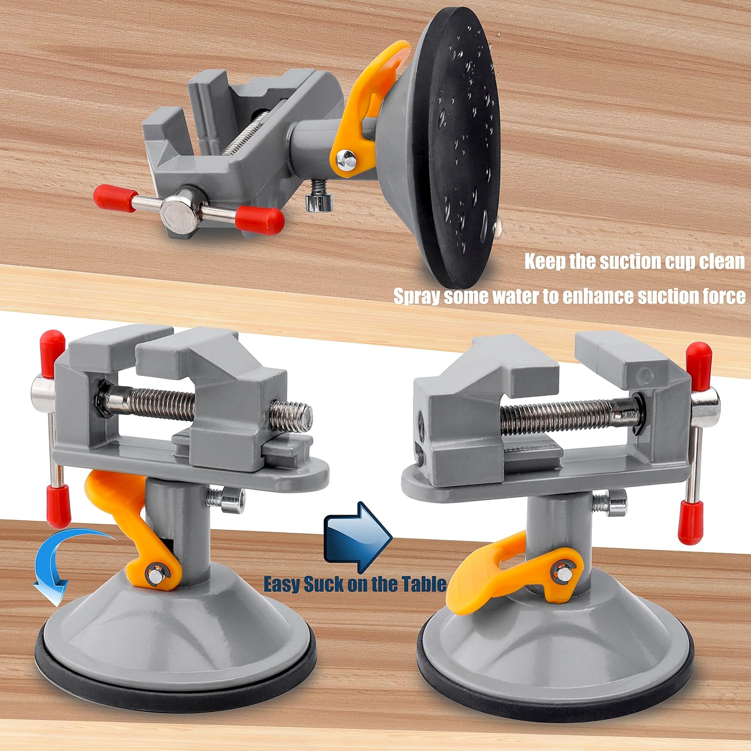Yakamoz Mini Bench Vise, 360° Swivel Suction Base, Portable Workbench Clamp
