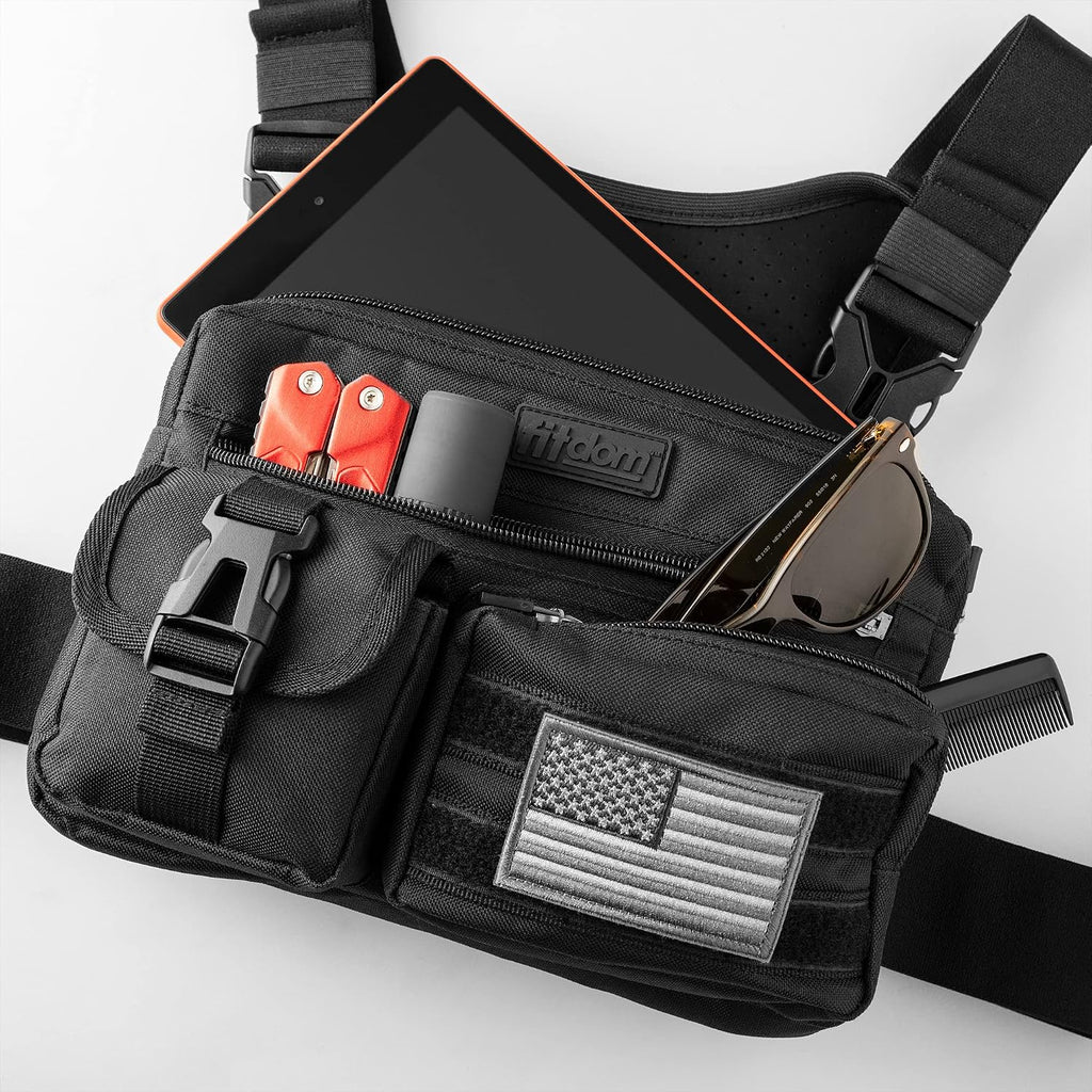 Fitdom Running Chest Pack for Men, Tactical Sports Utility Bag with Pockets