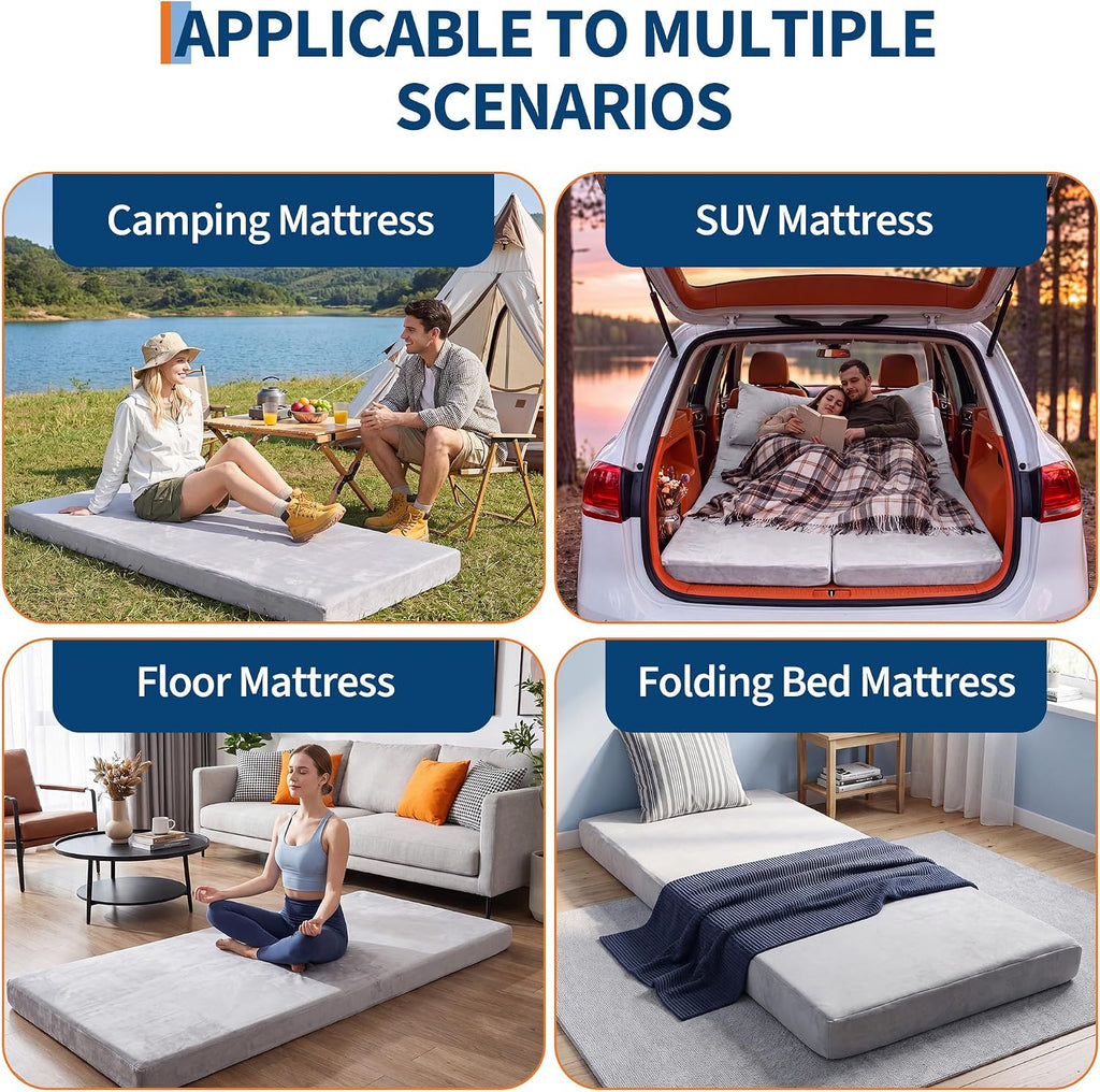 Garvee Memory Foam Camping Mattress Pad, Roll Up Sleeping Pad 3 Inch Thick