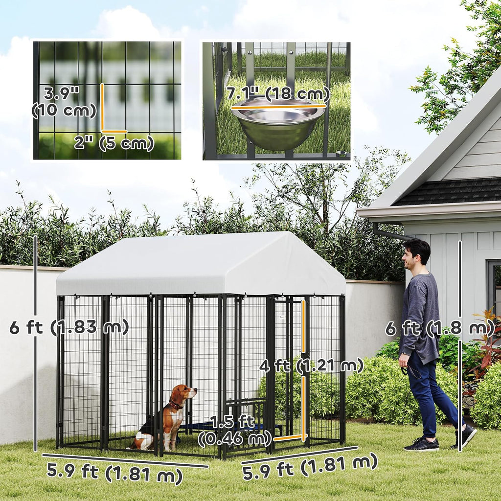 PawHut Outdoor Dog Kennel with Roof for S&M&L Breeds 6' x 6' x 6' Silver