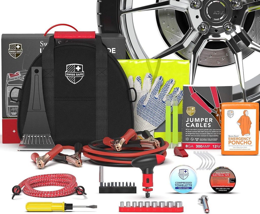 Swiss Safe 2-in-1 378-Pcs Car First Aid Kit, Jumper Cables, Essentials