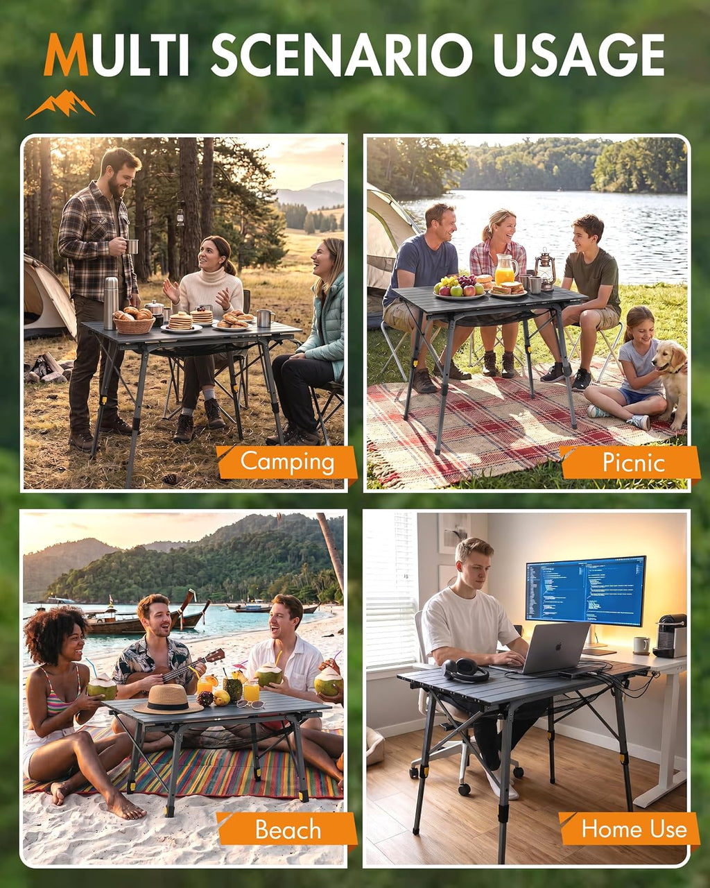 Portal Outdoor Folding Portable Picnic Camping Table with Adjustable Height Aluminum Roll Up Table Top Mesh Layer, Dark Gray