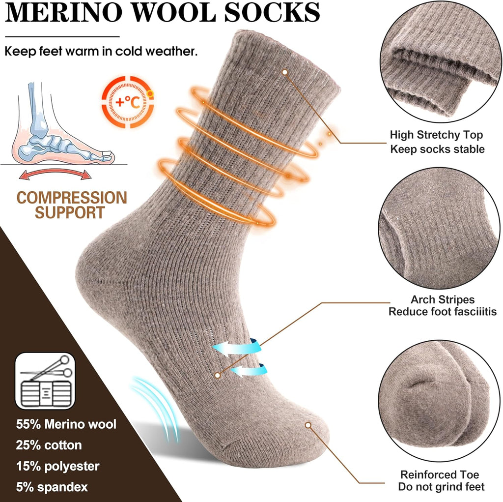 MOGGEI 5 Pairs Womens Merino Wool Socks Hiking Warm Winter Thick Thermal Crew Cozy Cabin Ladies Gift Comfy Boot Work Socks