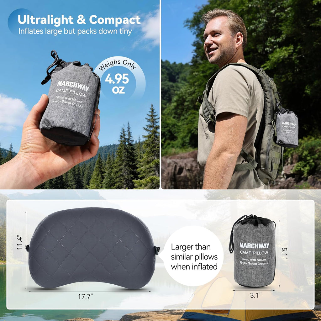 MARCHWAY Ultralight Compact Inflatable Camping Pillow with Washable Cover