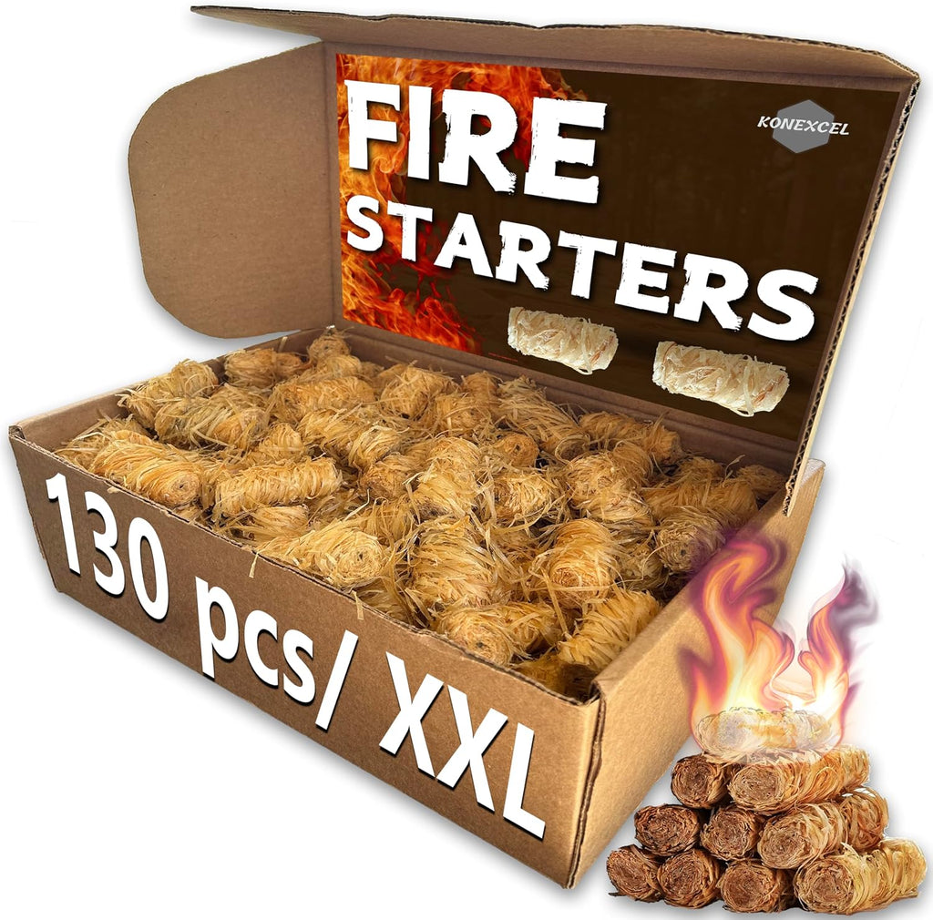 130 pcs Large Fire Starters, Natural Fire Starter for Campfires, Firestarters for Grill & Chimney Charcoal Starter. Firestarter Fireplace, Grilling, BBQ, Pellet Stove, Wood, Fire Pit, Smoker