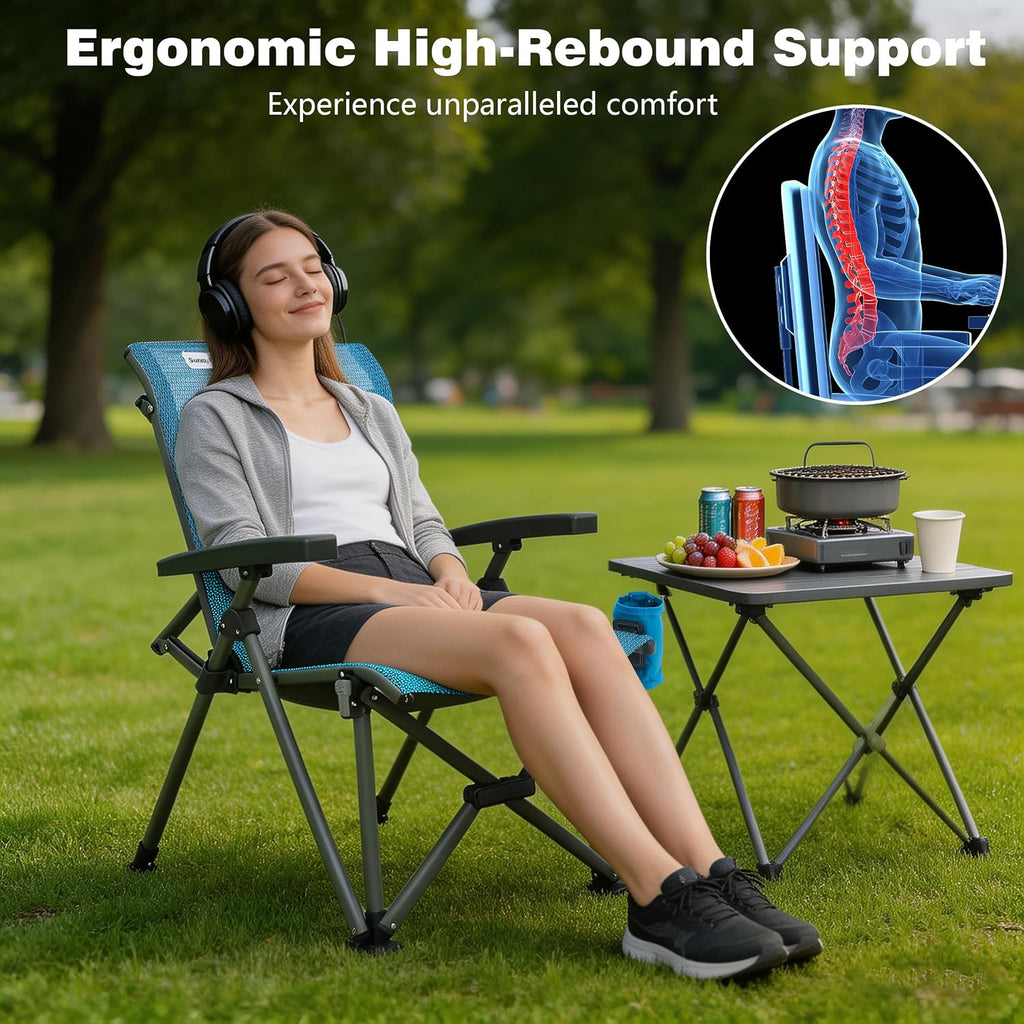 SUNNYFEEL High Back Folding Camping Chair 500 lbs with Aluminum Frame, Blue