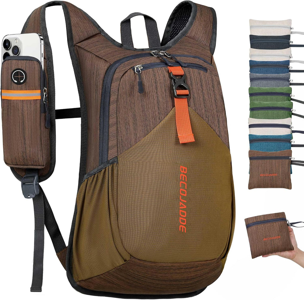 BECOJADDE 15L Small Hiking Backpack for Men Women Foldable Packable Back Pack Ultralight Hiking Daypack for Travel Camping Outdoor, Beige Purple