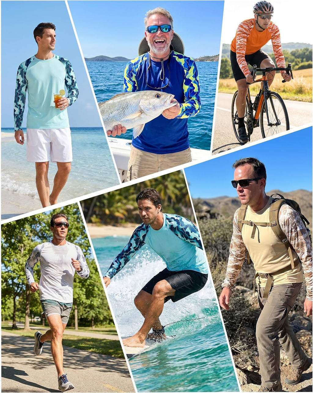 FISHEAL Men's Long Sleeve Fishing Shirts, UPF 50+ Camo Sun Protection Rash Guard, UV Shirt for Swimming Hunting Outdoor