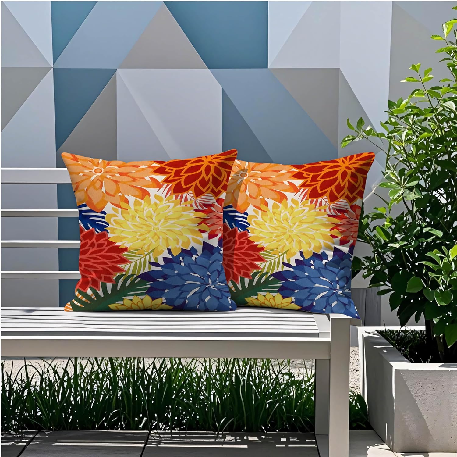 mellicoma Waterproof Outdoor Pillow Covers 18x18 Pack of 2 Vibrant Floral Collage Throw Outdoor Pillows for Garden Funiture Patio Home