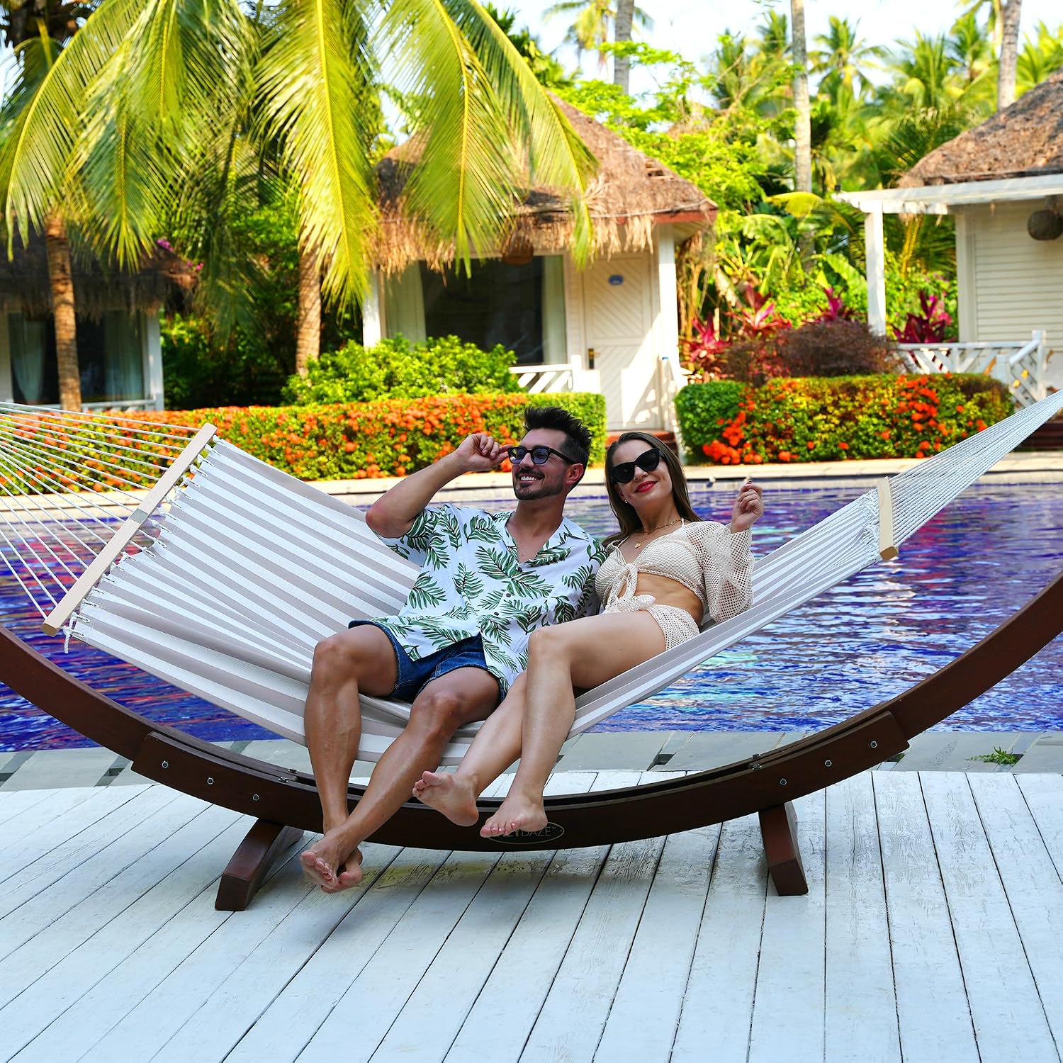 Lazy Daze Double Textliene Quick Dry Hammock with Spreader Bar for Outdoor