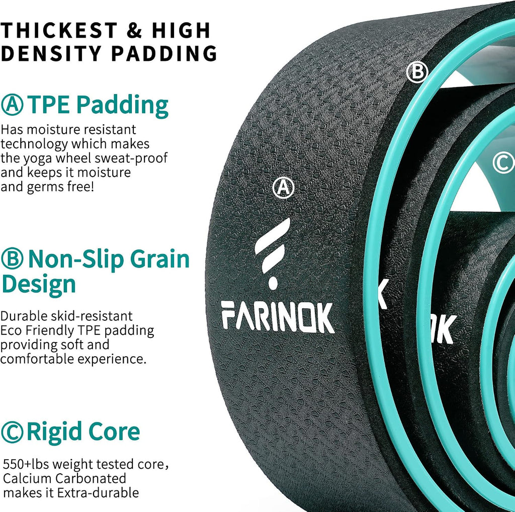 Yoga Wheel Set of 3+1, Upgraded 10MM Thick Back Wheels for Pain Relief