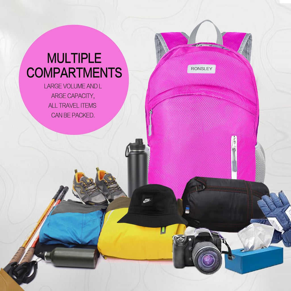 Waterproof Foldable Hiking Backpack, Lightweight Beach Bag HotPink