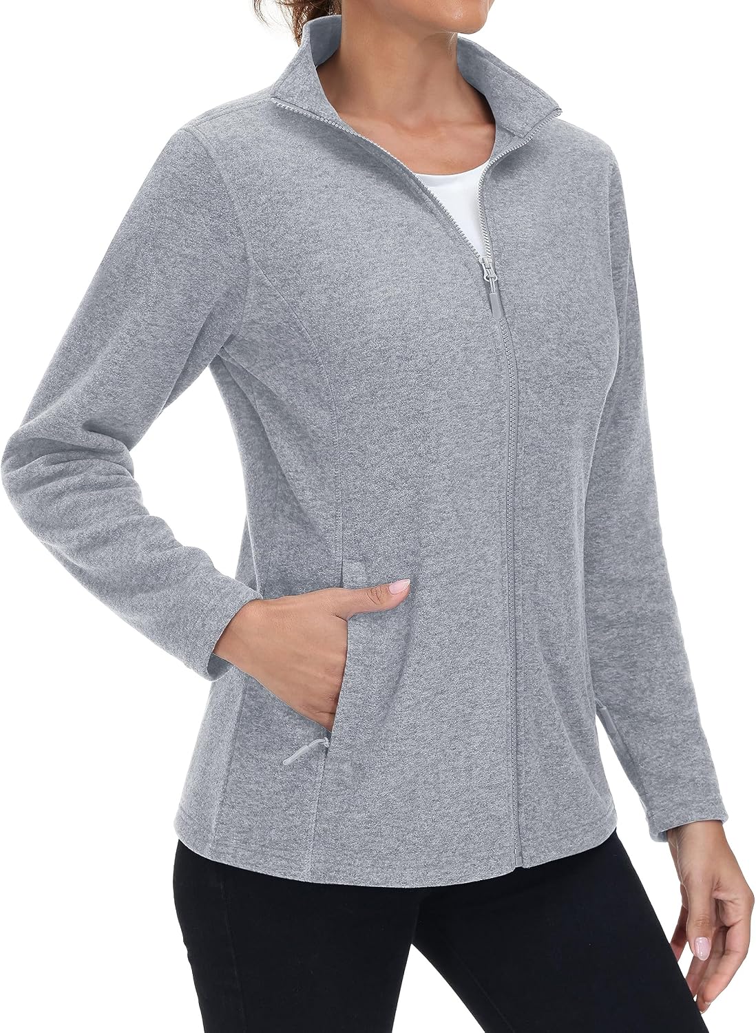 MAGCOMSEN Womens Fleece Zip Up Jacket with Pockets Lightweight Soft Coat