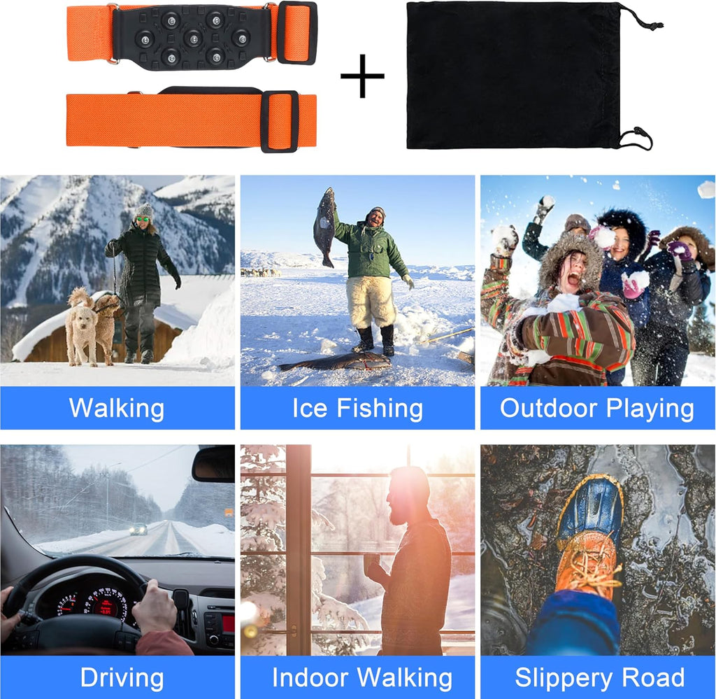 Ice Cleats Mid-Sole Snow Traction Cleats for Walking on Snow and Ice Anti Slip Rotatable Crampons Ice Shoes Grippers 7 Tungsten Studs for Women Men Outdoor/Indoor Jogging Hiking