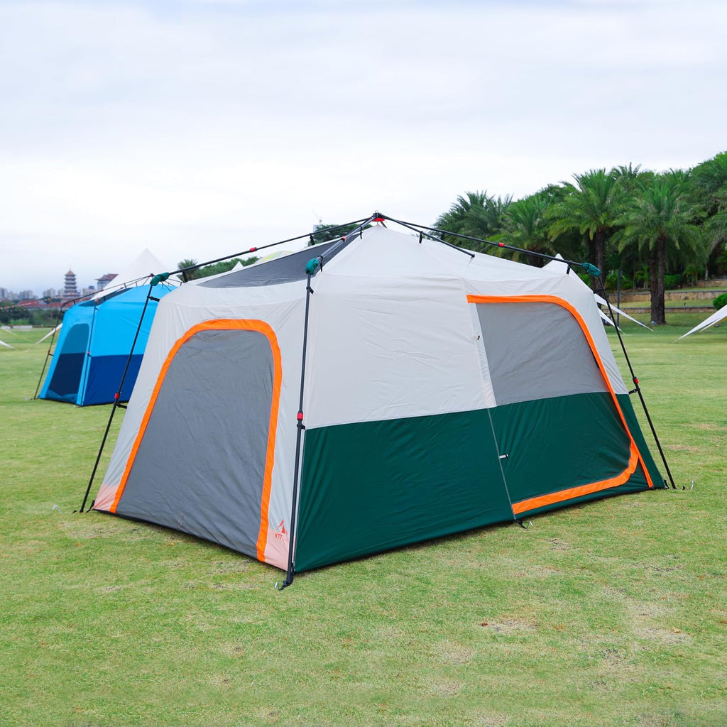 KTT Extra Large Tent 10-12-14 Person(B),Family Cabin Tents,2 Rooms,3 Doors and 3 Windows with Mesh,Straight Wall,Waterproof,Double Layer,Big Tent for Outdoor,Picnic,Camping,Family Gathering