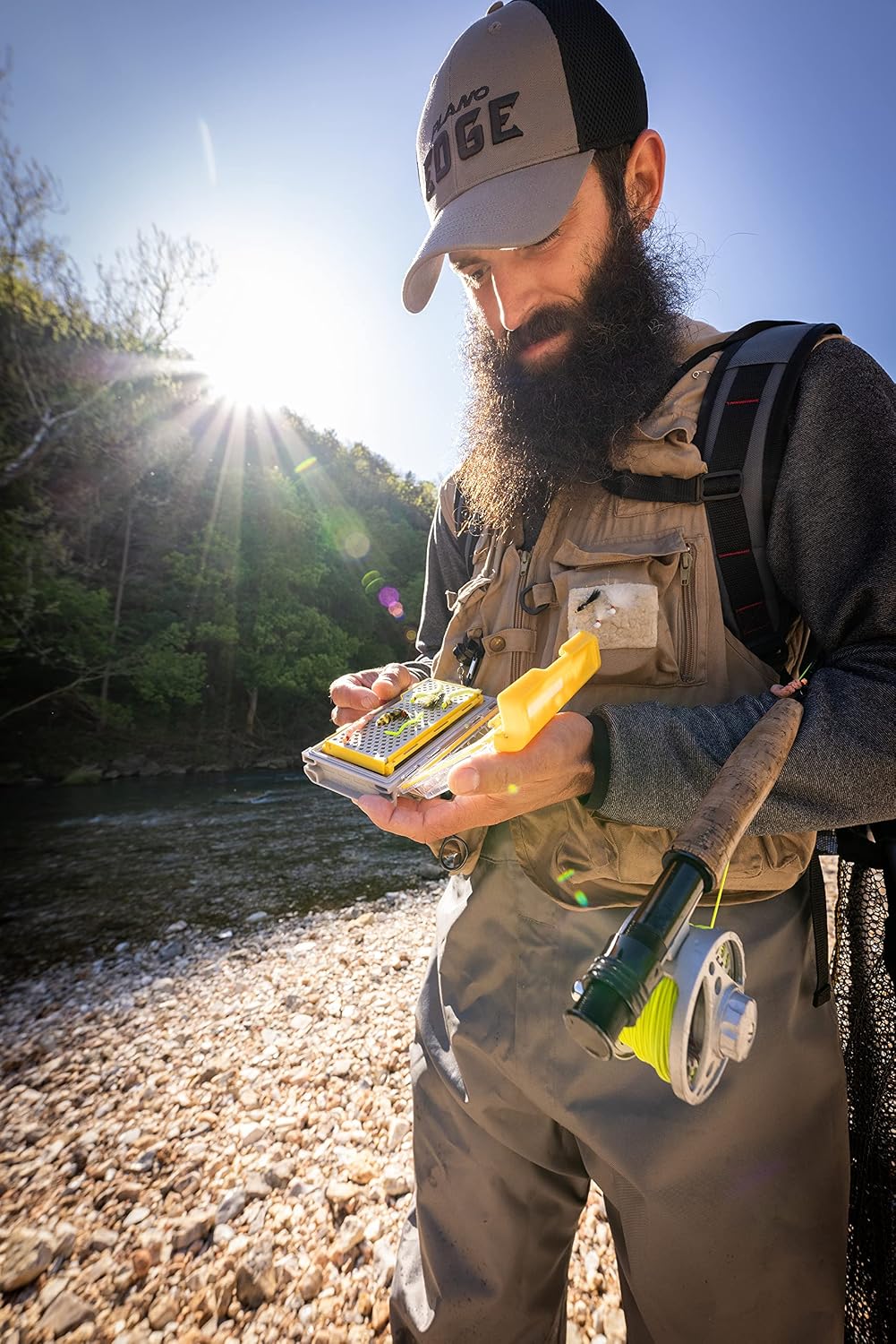 Plano Edge Micro Fly Storage Box, Gray and Yellow, Waterproof and Rust-Resistant Customizable Fishing Tackle Organization