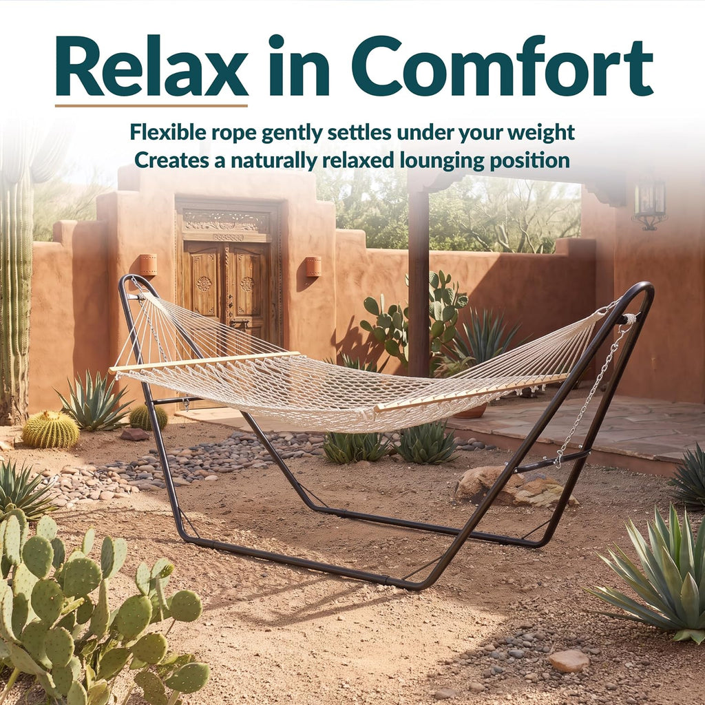 Sunnydaze Double Cotton Rope Hammock for Outside, Backyard, Patio, Natural