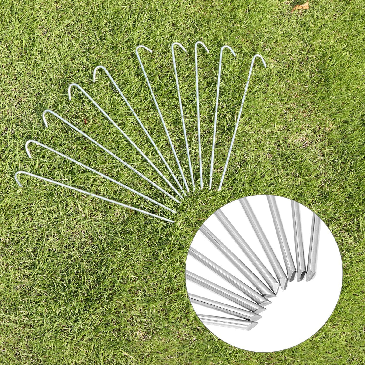 QWORK Metal Tent Stakes, 120 Pack 9-Inch Heavy Duty Camping Tarp Stakes, Galvanized Steel Garden Edging Fence Hooks, Canopy Anchors