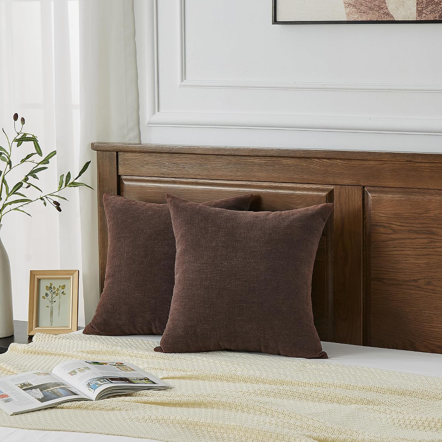 GAWAMAY Decorative Square Throw Pillow Covers 18x18 Inch Set of 2, Super Soft Chenille Pillows Cover Fall Pillowcase for Living Room Bedroom Sofa Couch Cushion Cover Coffee 45x45cm (No Inserts)