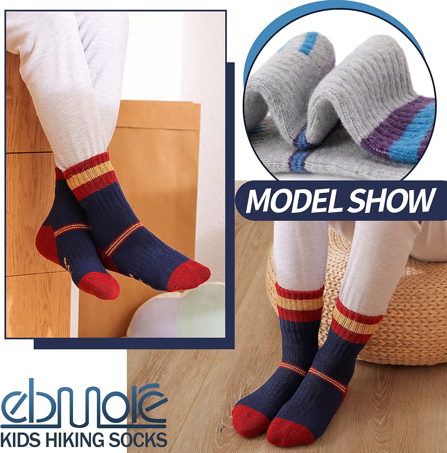 EBMORE Kids Merino Wool Hiking Thermal Winter Socks