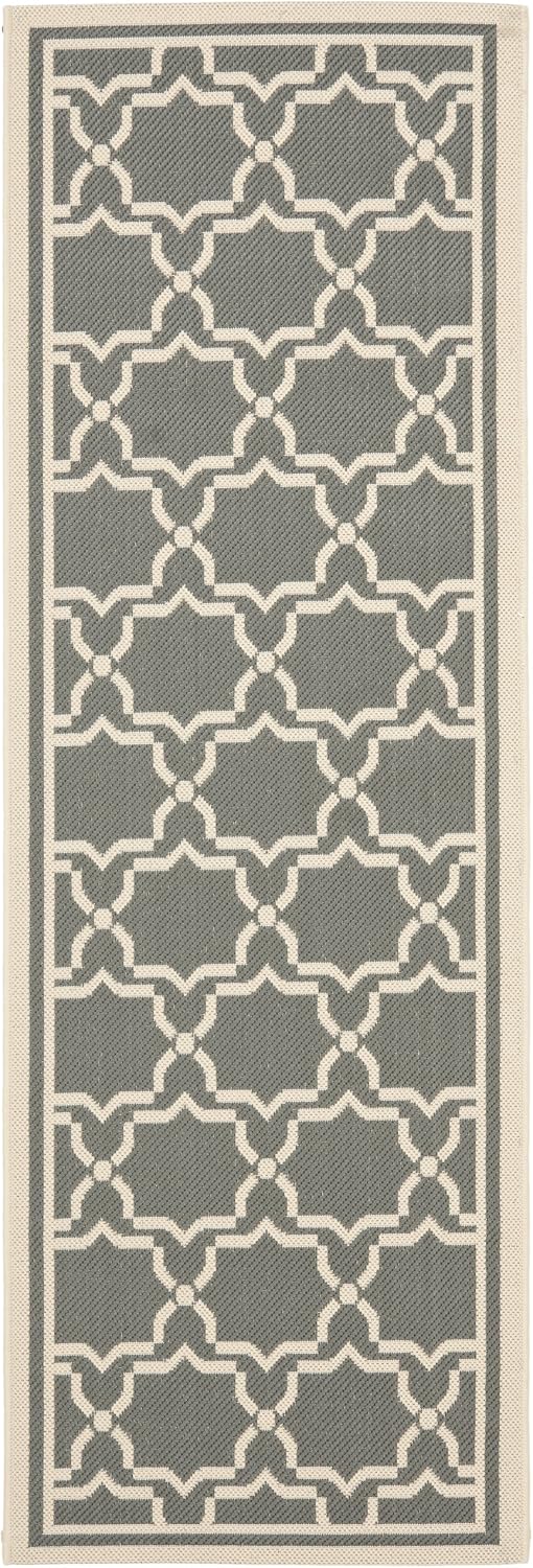 SAFAVIEH Washable Rug Outdoor Courtyard Collection - 2'3" x 6'7" Runner, Anthracite & Beige, Non-Shedding & Easy Cleaning, Ideal for Patio, Entryway, Mudroom, Hallway, Kitchen (CY6916-246)