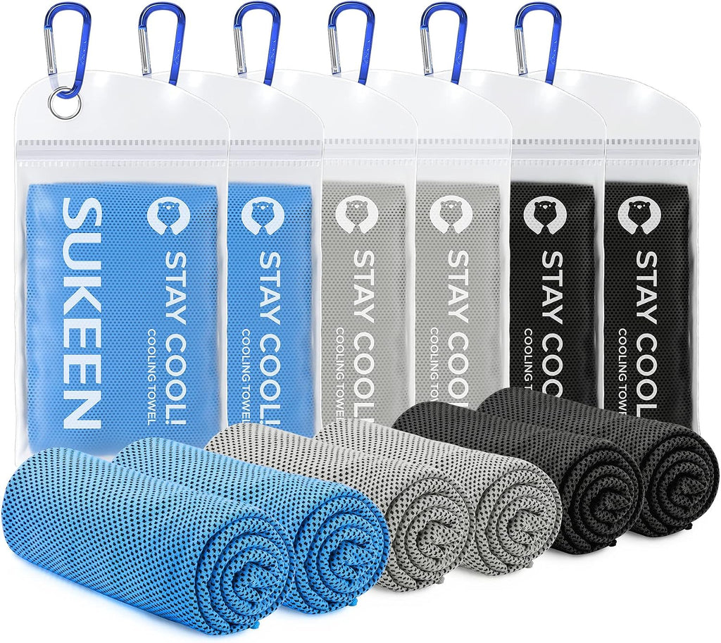 Sukeen Cooling Towels 6 Pack (40"x 12"), Cooling Towels for Neck and Face, Cooling Rags, Lightweight Soft Breathable Towels for Yoga, Sport, Workout, Running, Gym, Camping, Fitness