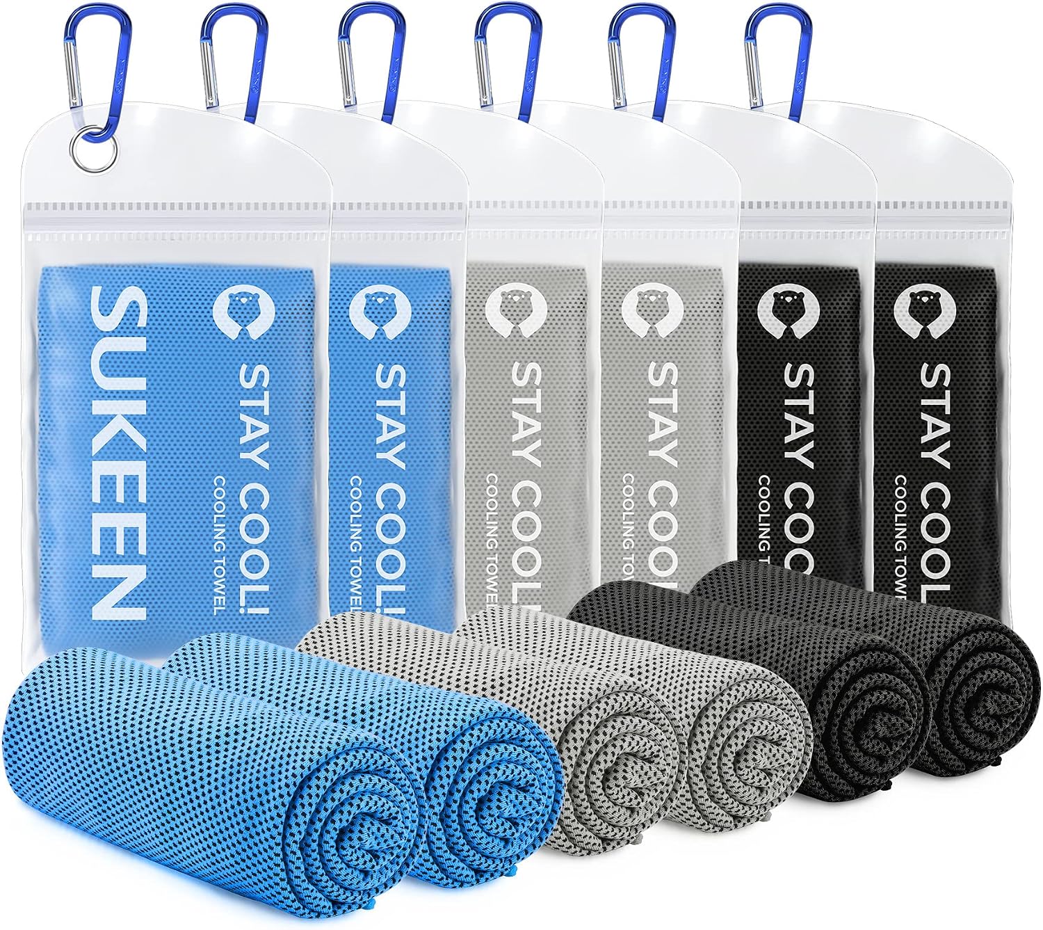 Sukeen Cooling Towels 6 Pack (40"x 12"), Cooling Towels for Neck and Face, Cooling Rags, Lightweight Soft Breathable Towels for Yoga, Sport, Workout, Running, Gym, Camping, Fitness