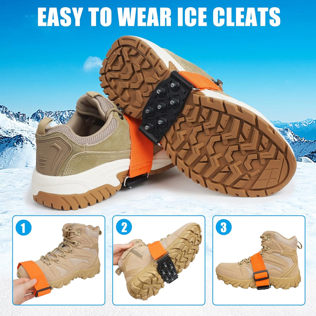 Ice Cleats Mid-Sole Snow Traction Cleats Crampons for Shoes and Boots Rotatable Non Slip Ice Grippers Overshoe with 7 Tungsten Studs for Walking on Snow Ice Men Women Indoor/Outdoor