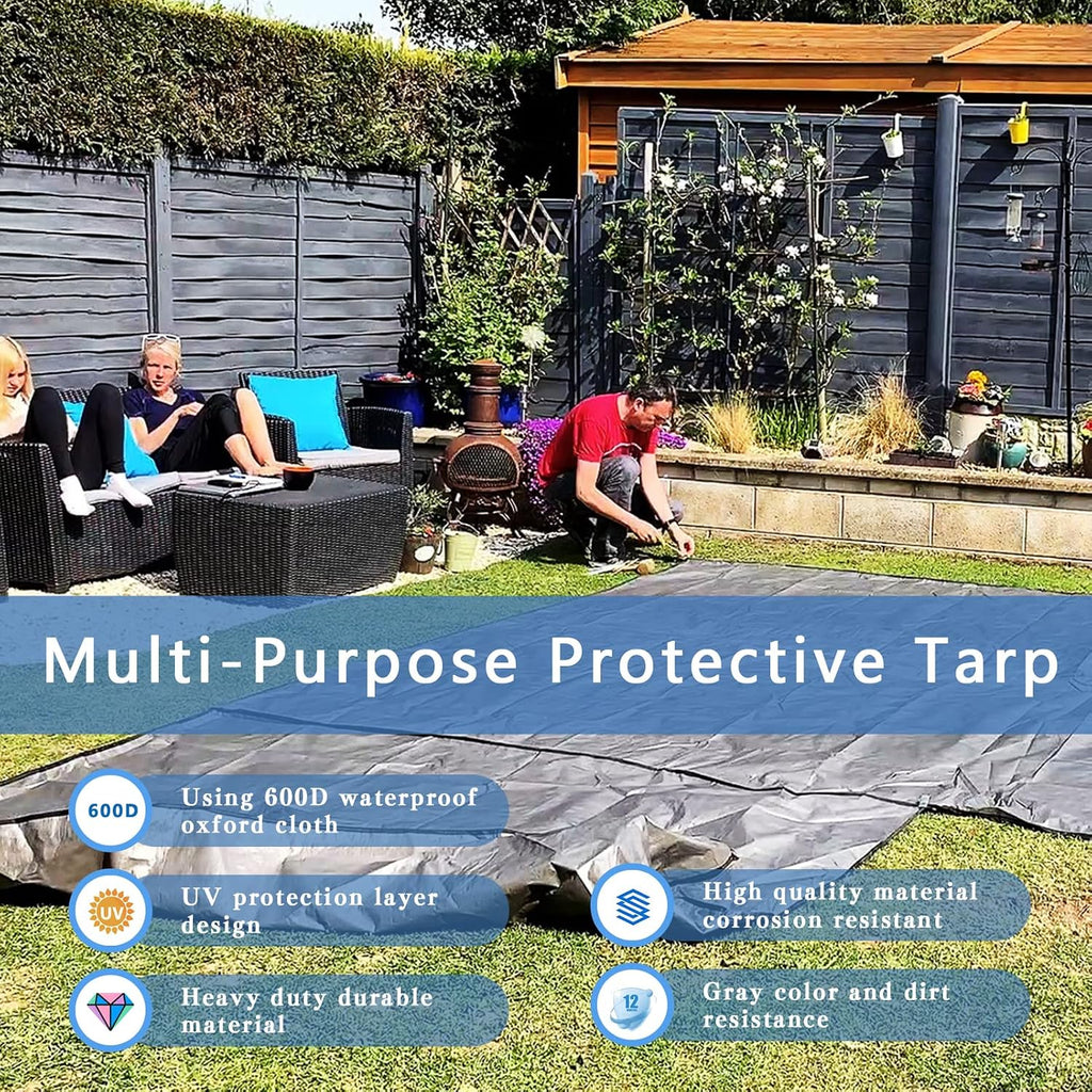 6.5x7ft Black Tarp Heavy Duty Waterproof, Oxford Fabric Cover 20mil