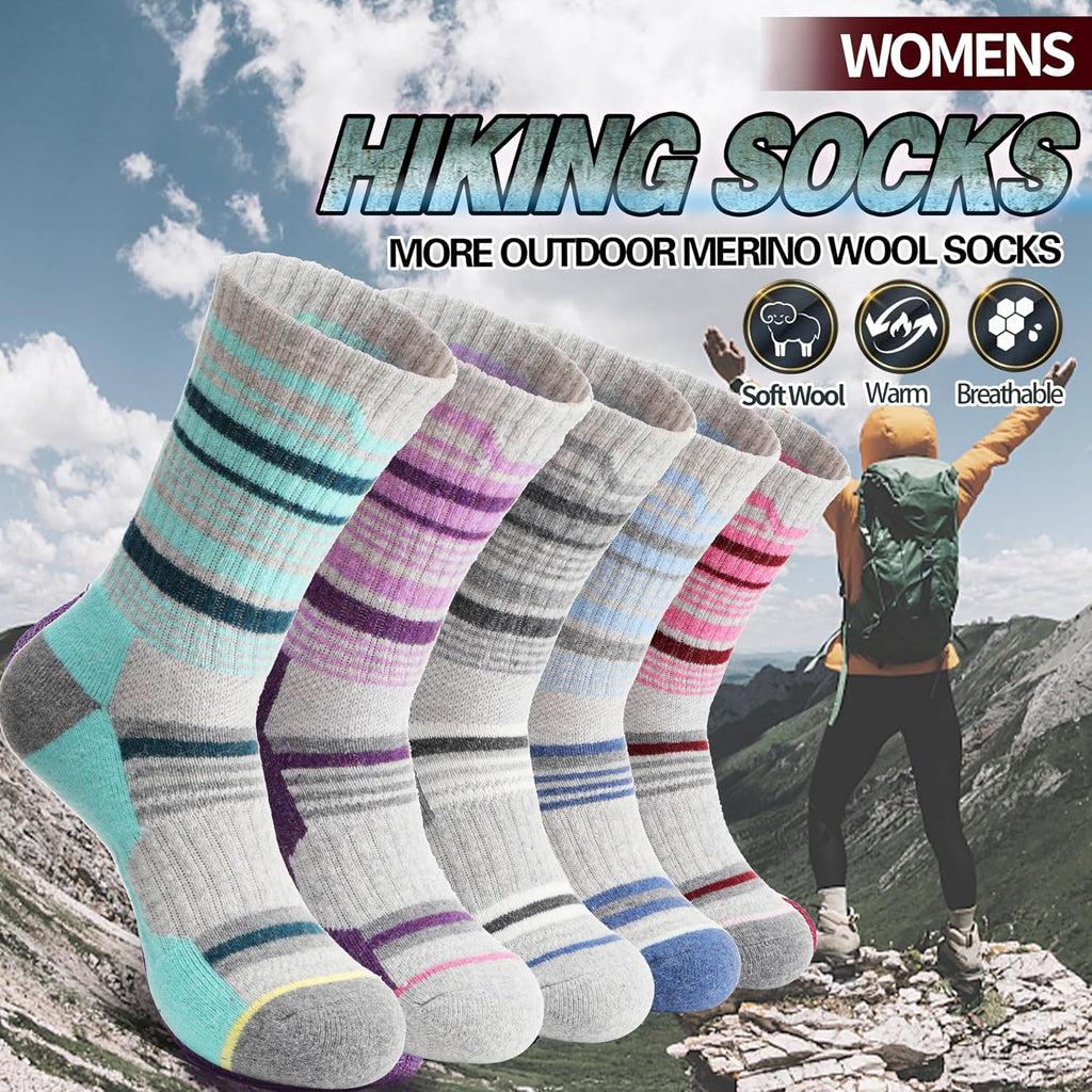 Anlisim Merino Wool Hiking Running Socks for Women, Boot Work Crew Socks