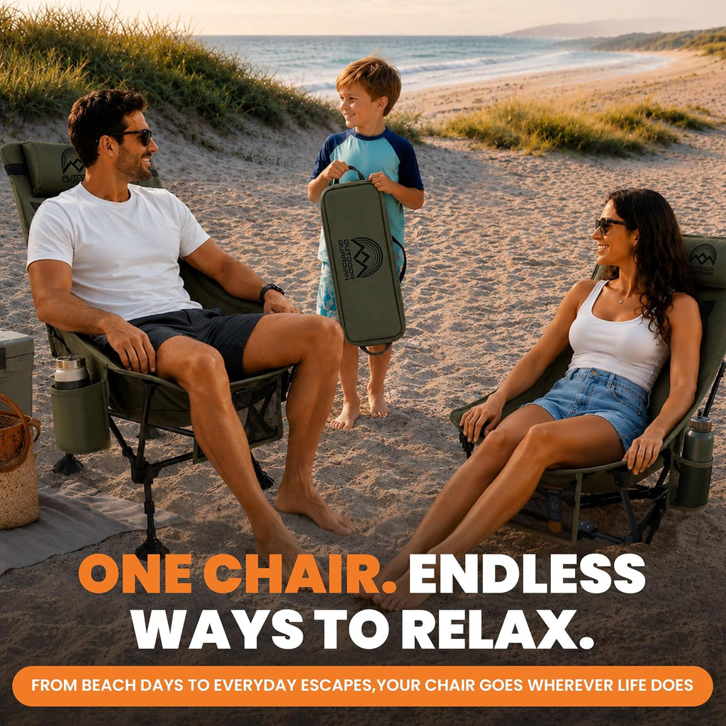Compact High Back Camp Chair - Adjustable Height & Recline