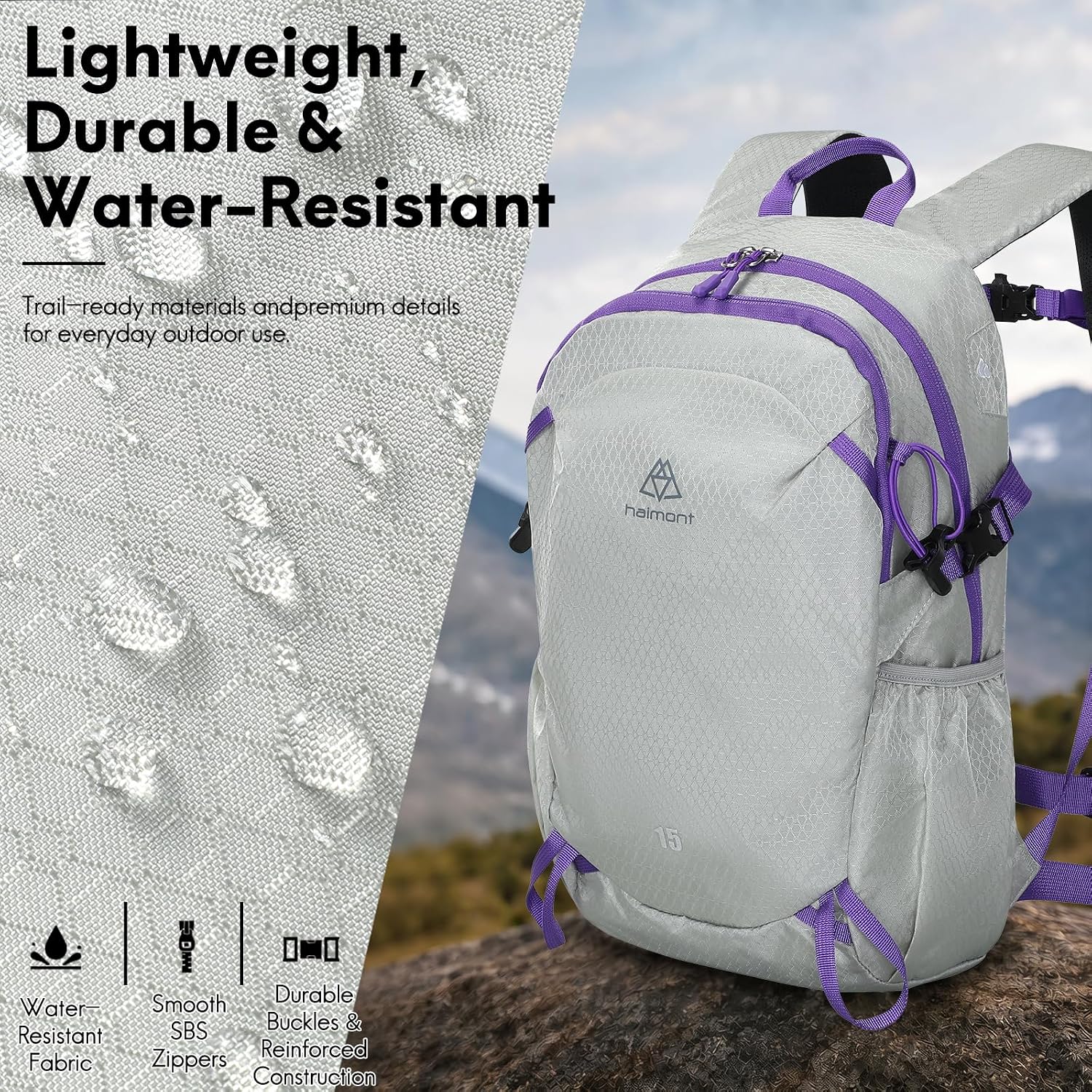 Haimont 15L Lightweight Hiking Daypack, Grey
