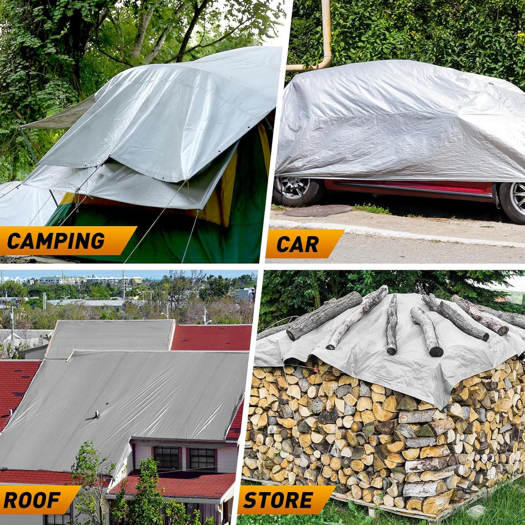 AROIC 10x20FT Heavy Duty Tarps, Waterproof 16 Mil Thick Camping Tarp