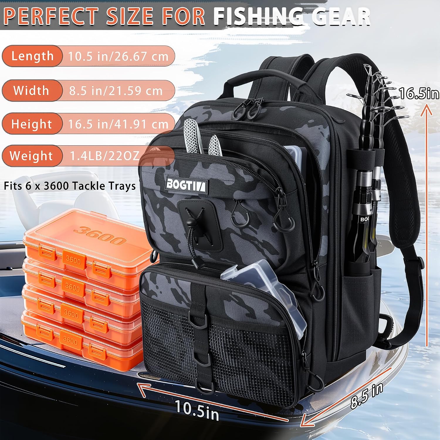 Fishing Backpack with Tackle Boxes & Lures Kit Lightweight 25L Tackle Bag with Fishing Gear and Rod Holder, Fish Gifts for Men Woman-Camo Backpack